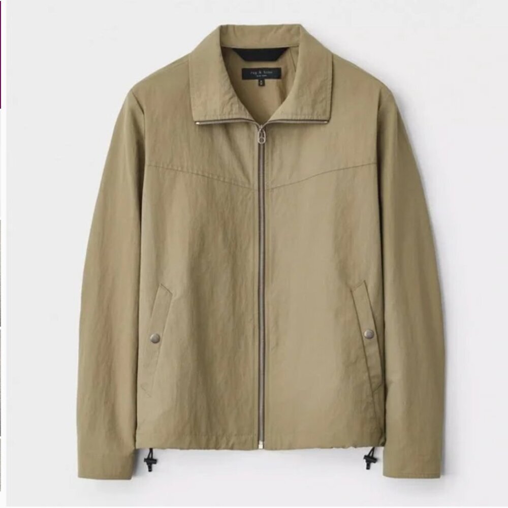 Rag & Bone Green Lightweight  Grant Water Resistant Jacket L Large collar tan